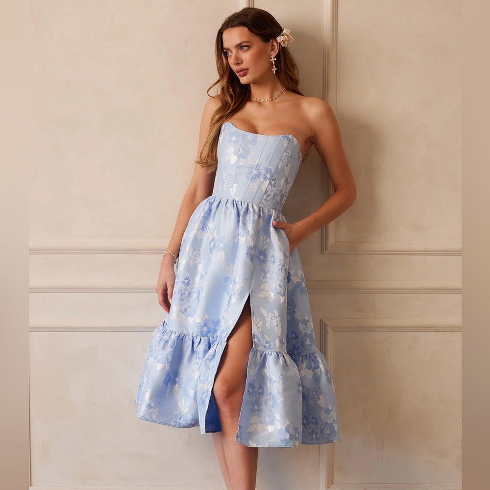 The Virginia Dress in Chambray Blue Baroque - WORN ONCE!